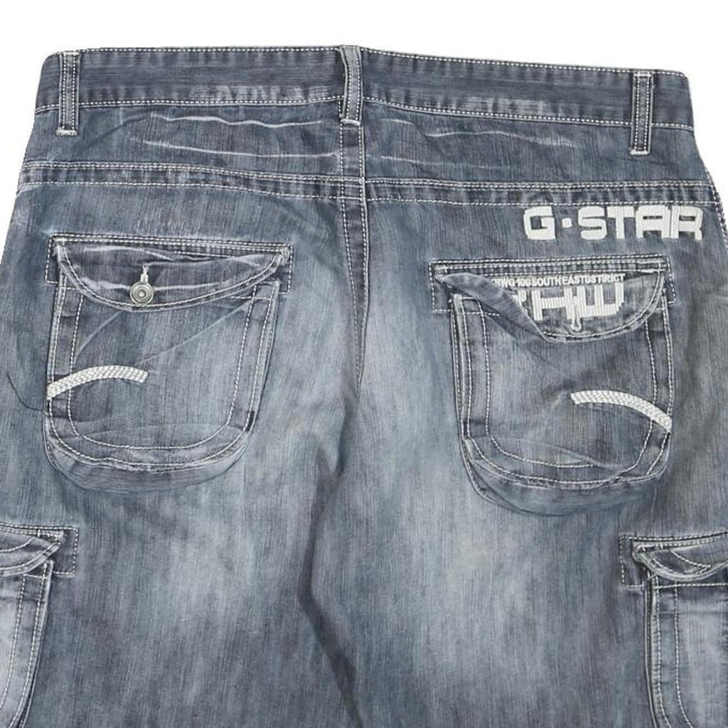 G-STAR Mens Shorts Blue Cargo Washed XL W40 Denim Cotton Blend