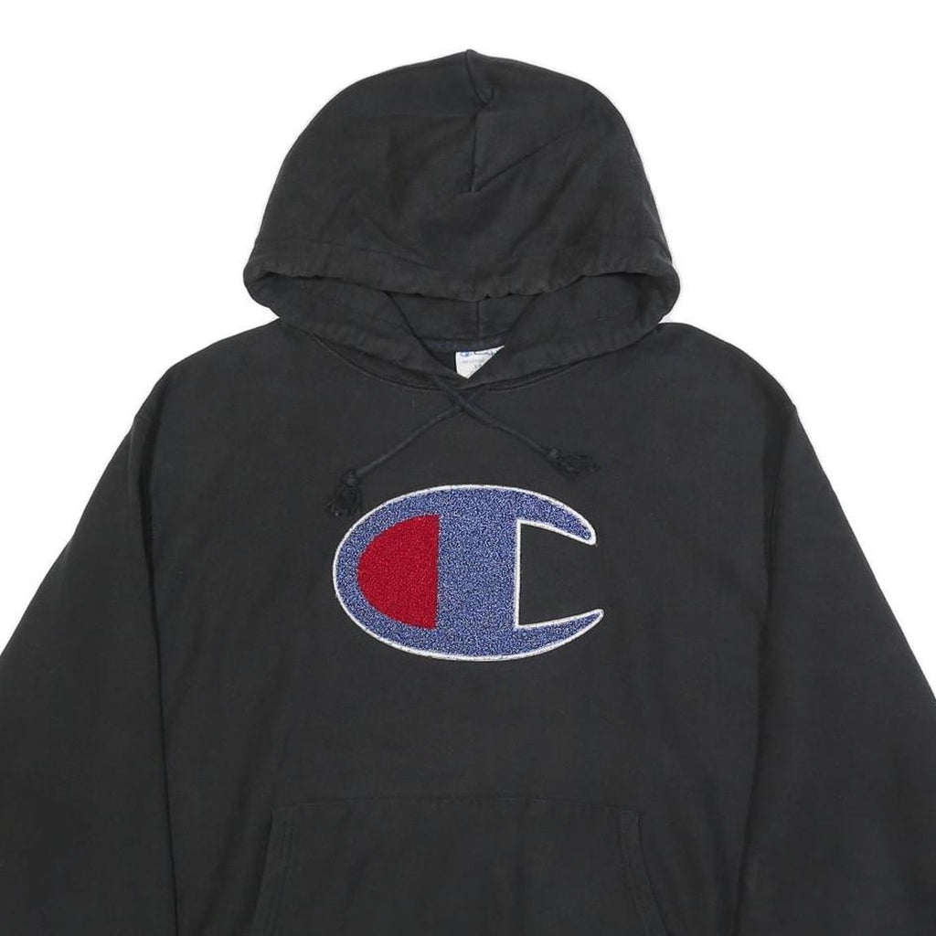 CHAMPION REVERSE WEAVE Mens Black Hoodie L Cotton Blend Pullover Casual