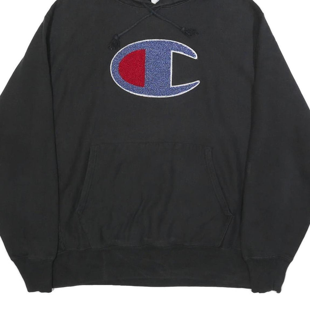 CHAMPION REVERSE WEAVE Mens Black Hoodie L Cotton Blend Pullover Casual