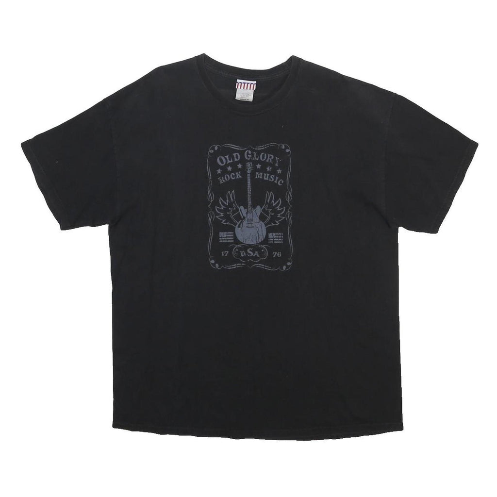 Mens Black Graphic T-Shirt XL Short Sleeve Crew Neck Rock Music Print