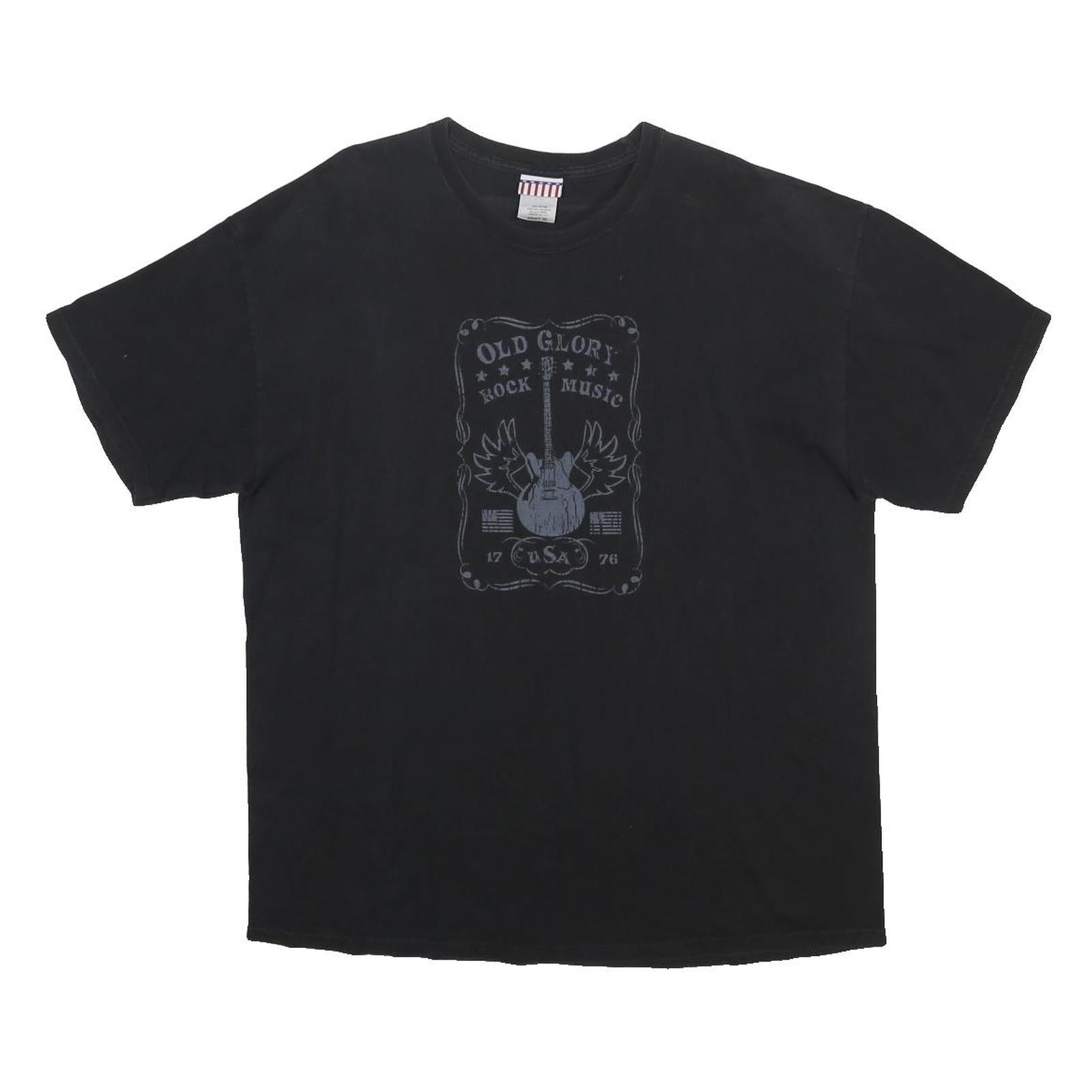 Mens Black Graphic T-Shirt XL Short Sleeve Crew Neck Rock Music Print