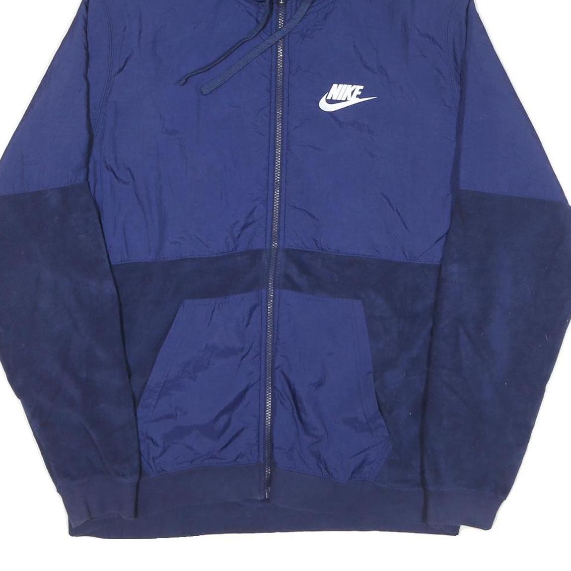 NIKE Mens Blue & Navy Hooded Zip Jacket L Polyester Blend Colourblock Sportswear