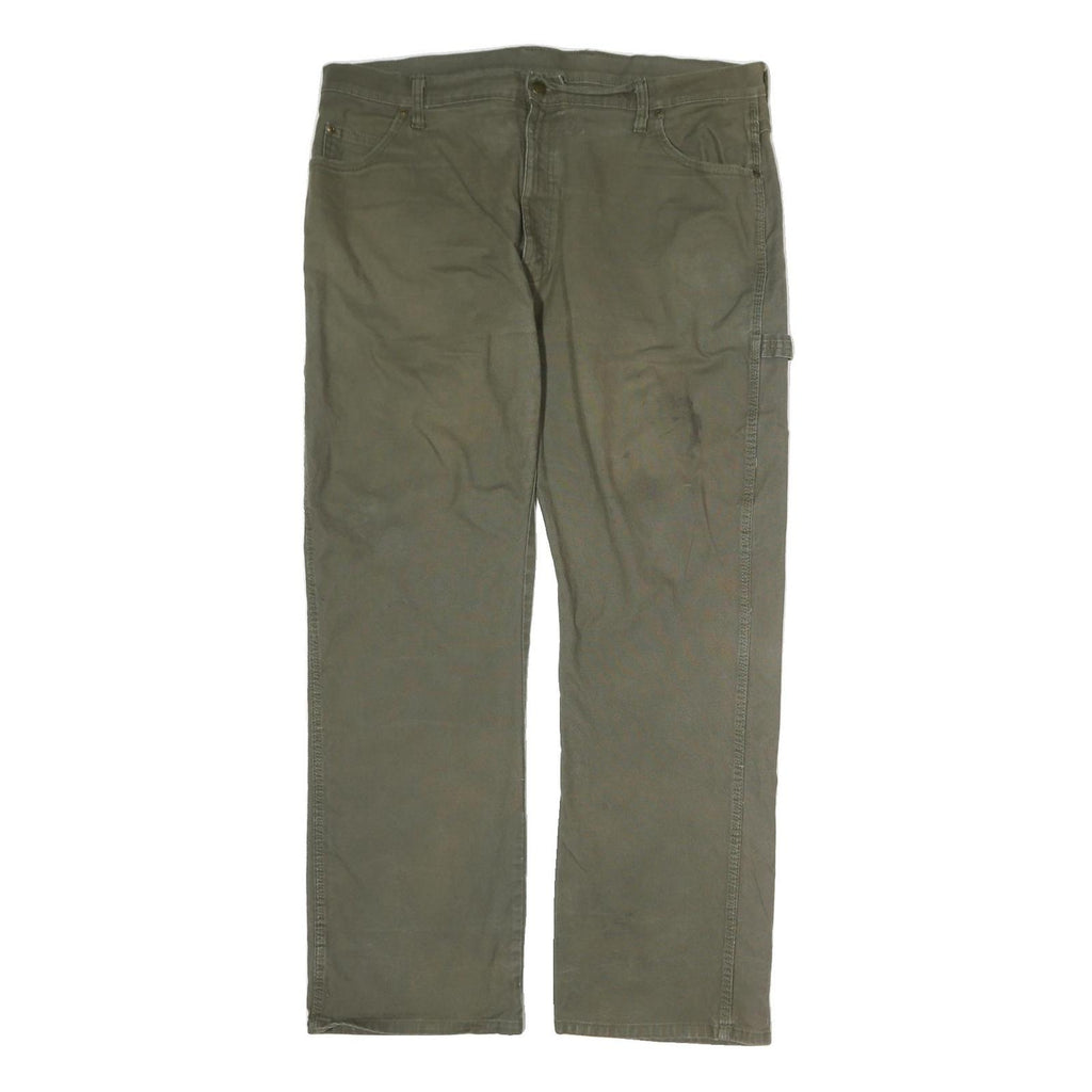 DICKIES Mens Cotton Regular Straight Olive Green Workwear Trousers W40 L31