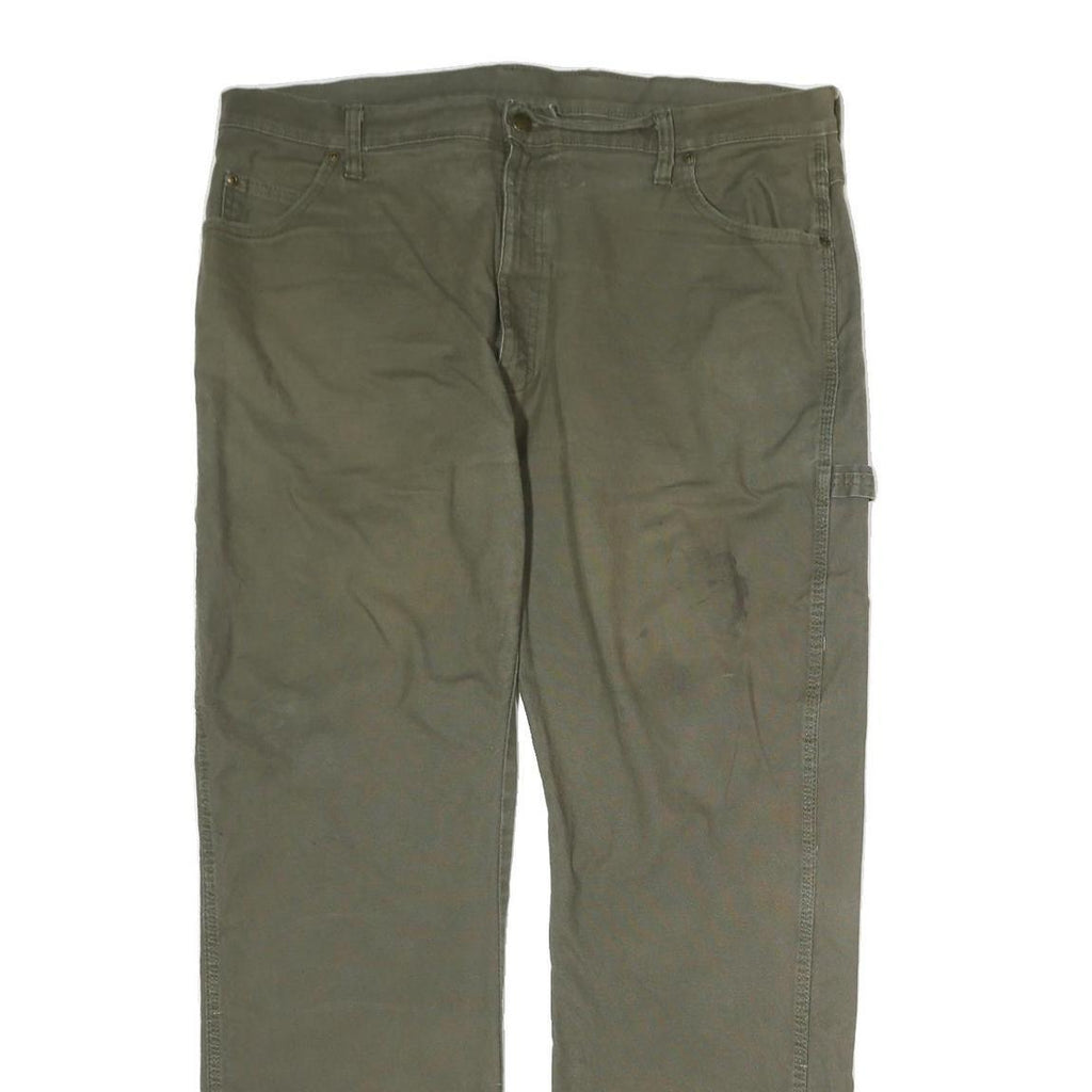 DICKIES Mens Cotton Regular Straight Olive Green Workwear Trousers W40 L31