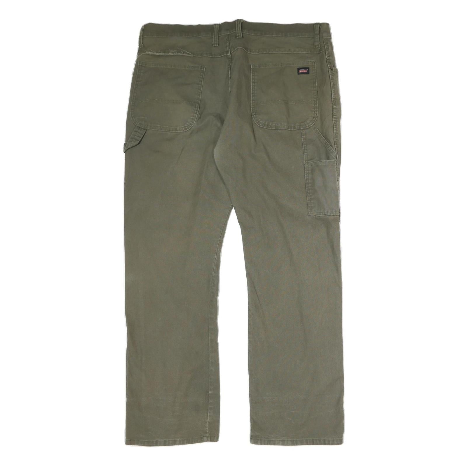 DICKIES Mens Cotton Regular Straight Olive Green Workwear Trousers W40 L31