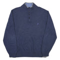 NAUTICA Mens Navy Blue Patterned Polo Neck Cotton Blend Jumper XL Button Up Rib