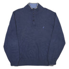 NAUTICA Mens Navy Blue Patterned Polo Neck Cotton Blend Jumper XL Button Up Rib