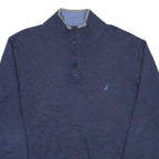 NAUTICA Mens Navy Blue Patterned Polo Neck Cotton Blend Jumper XL Button Up Rib
