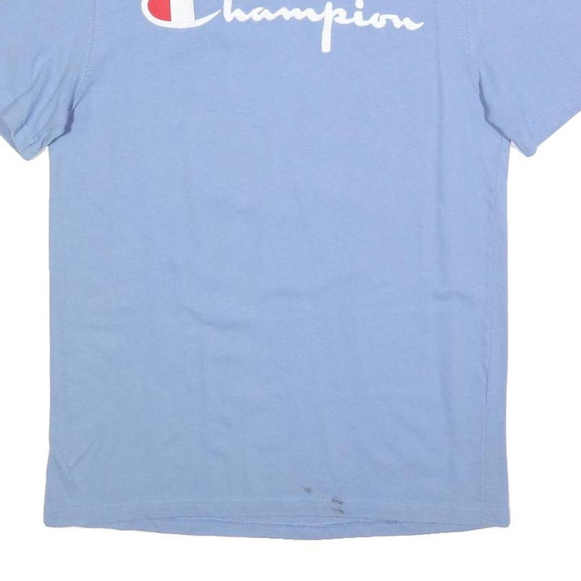CHAMPION Mens Blue Cotton Blend T-Shirt M Short Sleeve Crew Neck Logo Graphic