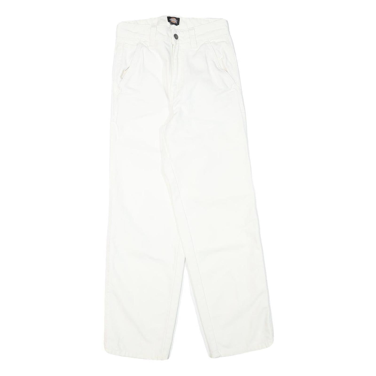 DICKIES Mens White Cotton Blend Regular Fit Straight Leg Trousers W24 L28