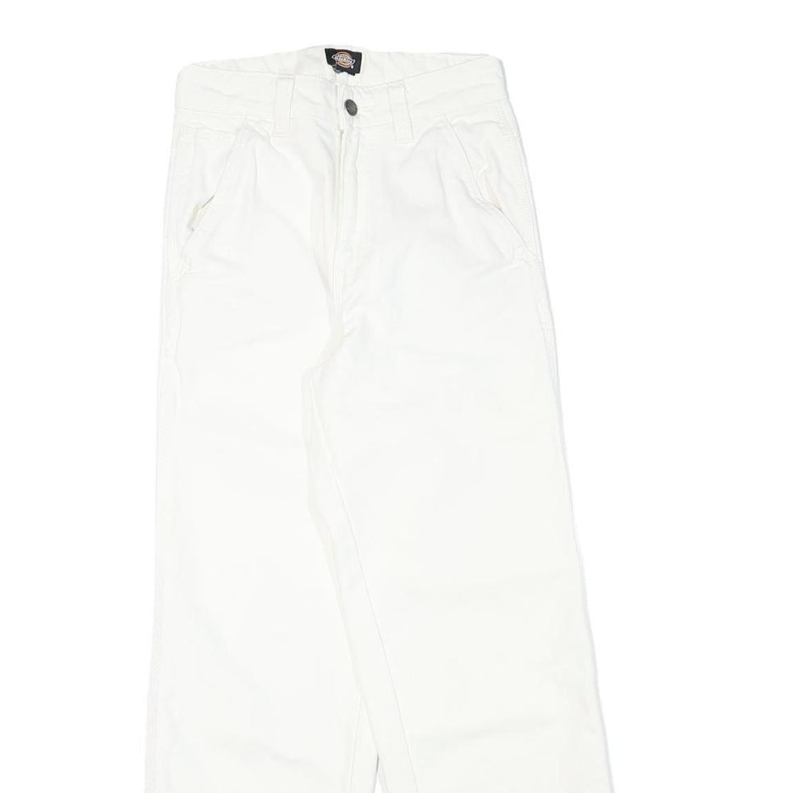 DICKIES Mens White Cotton Blend Regular Fit Straight Leg Trousers W24 L28