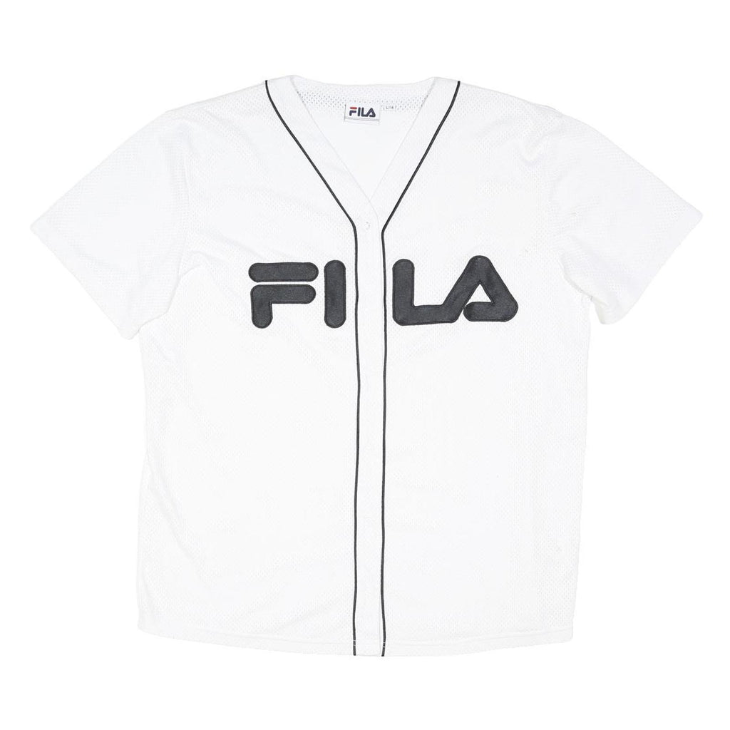 FILA Womens White Black Modern T-Shirt UK 14 Short Sleeve V-Neck Sport Casual