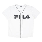 FILA Womens White Black Modern T-Shirt UK 14 Short Sleeve V-Neck Sport Casual