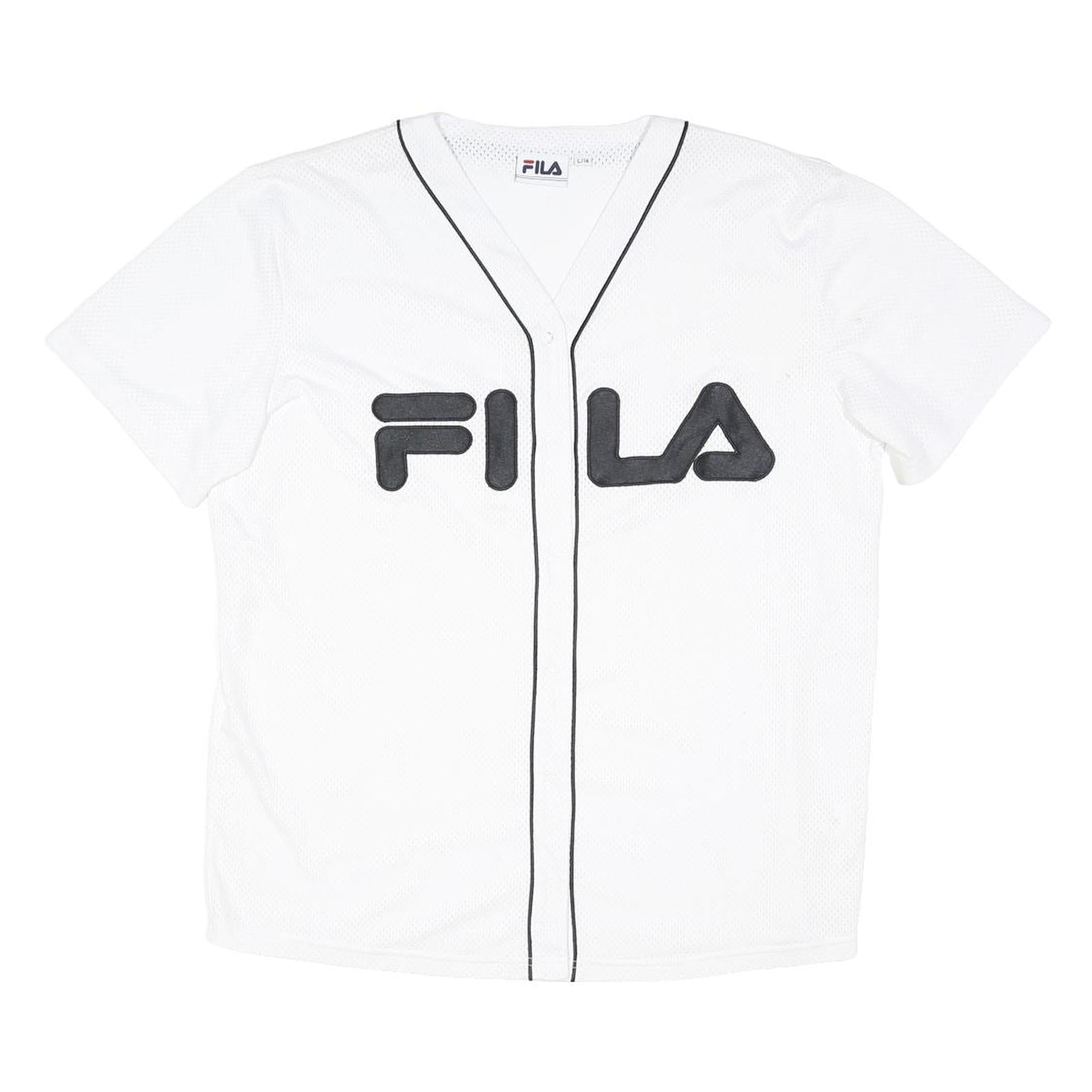 FILA Womens White Black Modern T-Shirt UK 14 Short Sleeve V-Neck Sport Casual