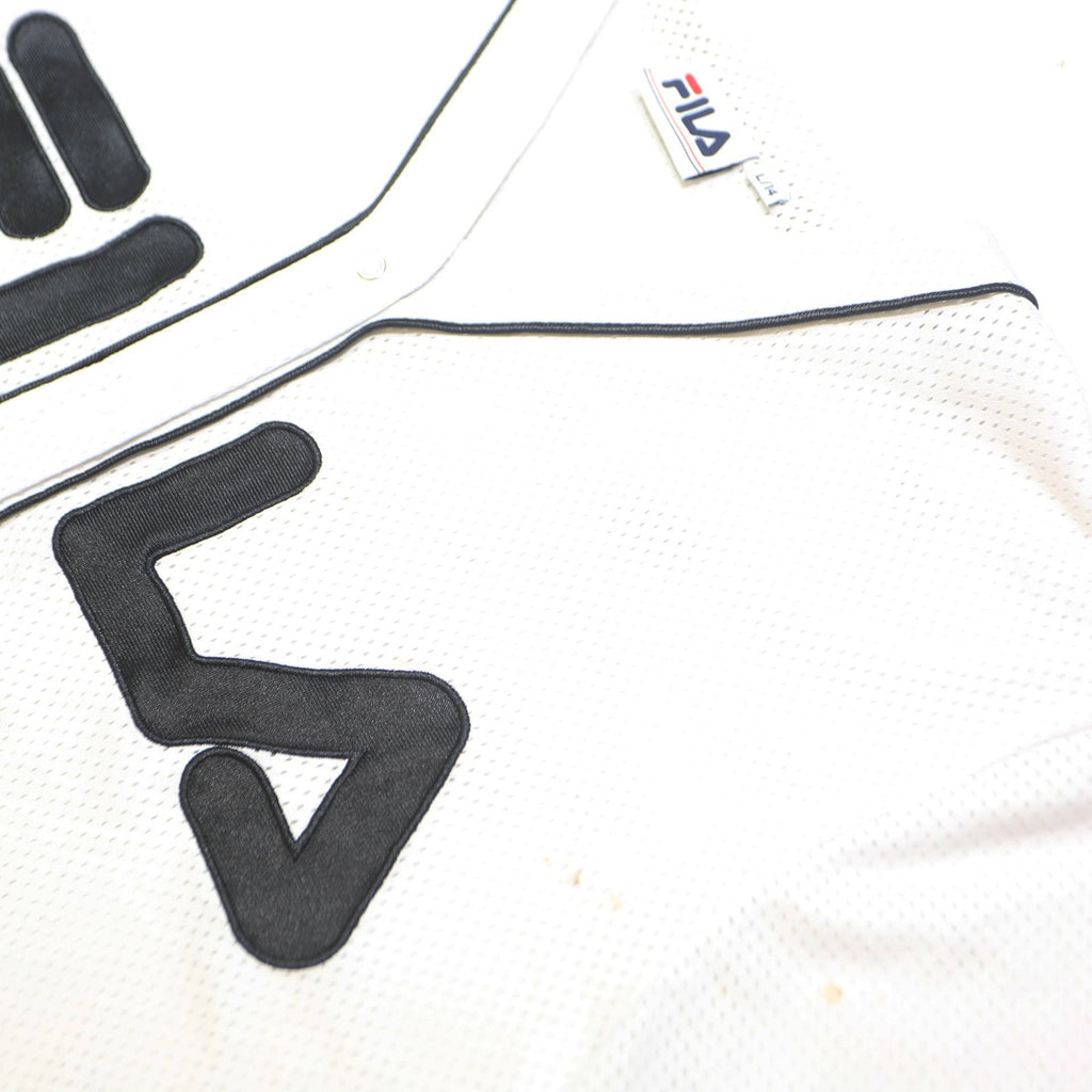 FILA Womens White Black Modern T-Shirt UK 14 Short Sleeve V-Neck Sport Casual