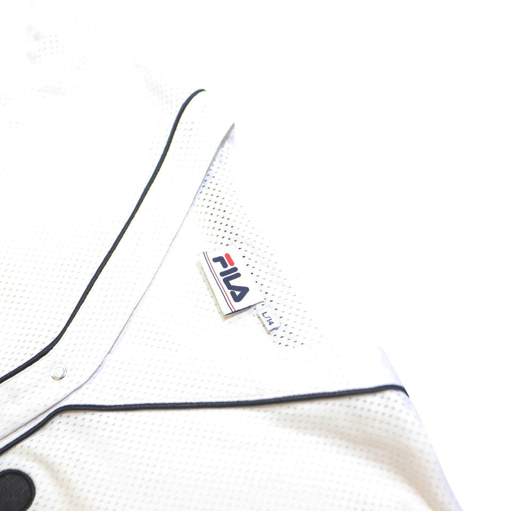 FILA Womens White Black Modern T-Shirt UK 14 Short Sleeve V-Neck Sport Casual