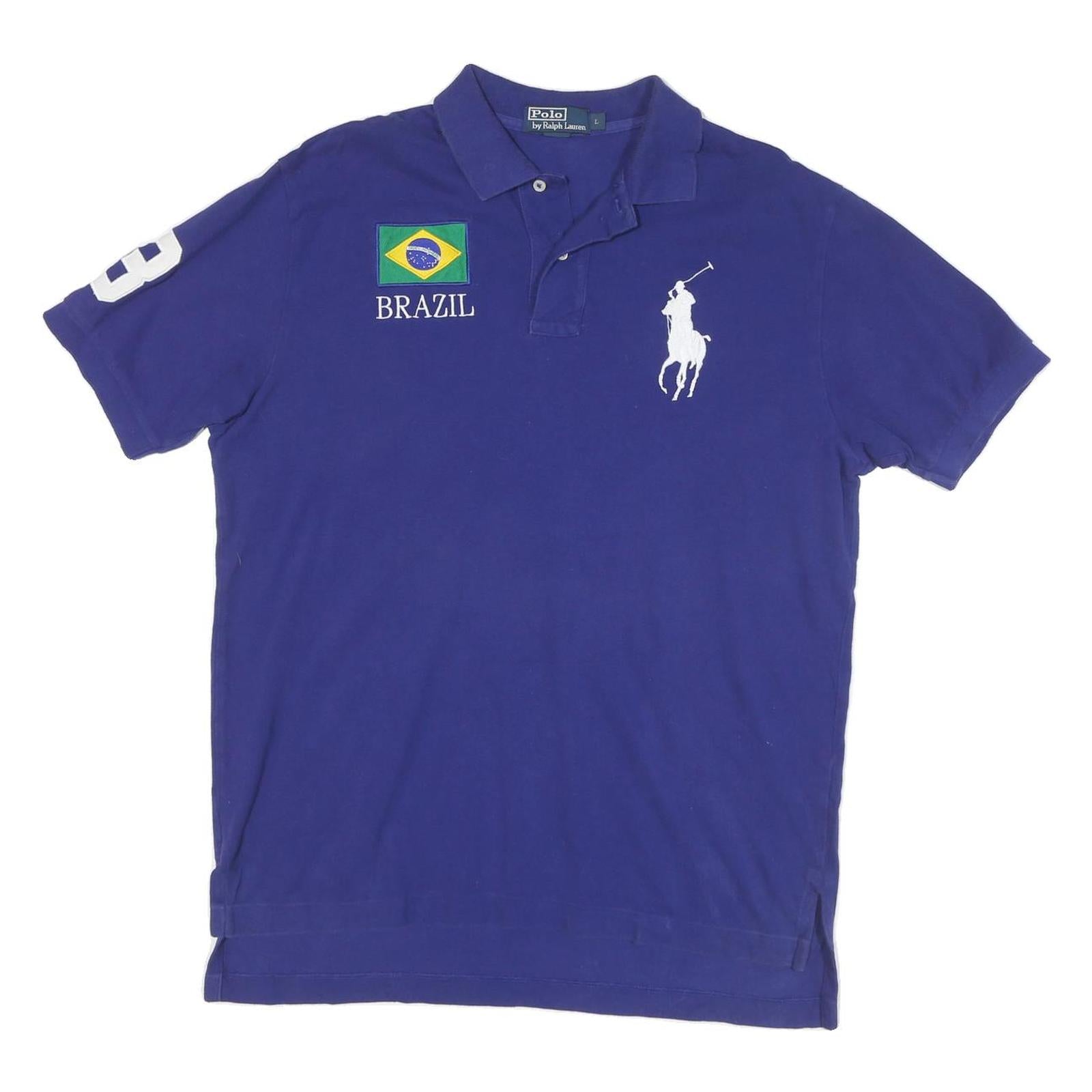 POLO RALPH LAUREN Mens Blue Brazil Short Sleeve Polo Shirt L Cotton Blend