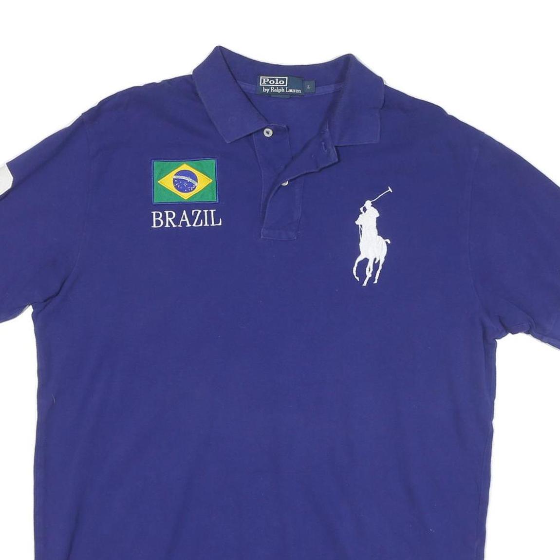 POLO RALPH LAUREN Mens Blue Brazil Short Sleeve Polo Shirt L Cotton Blend
