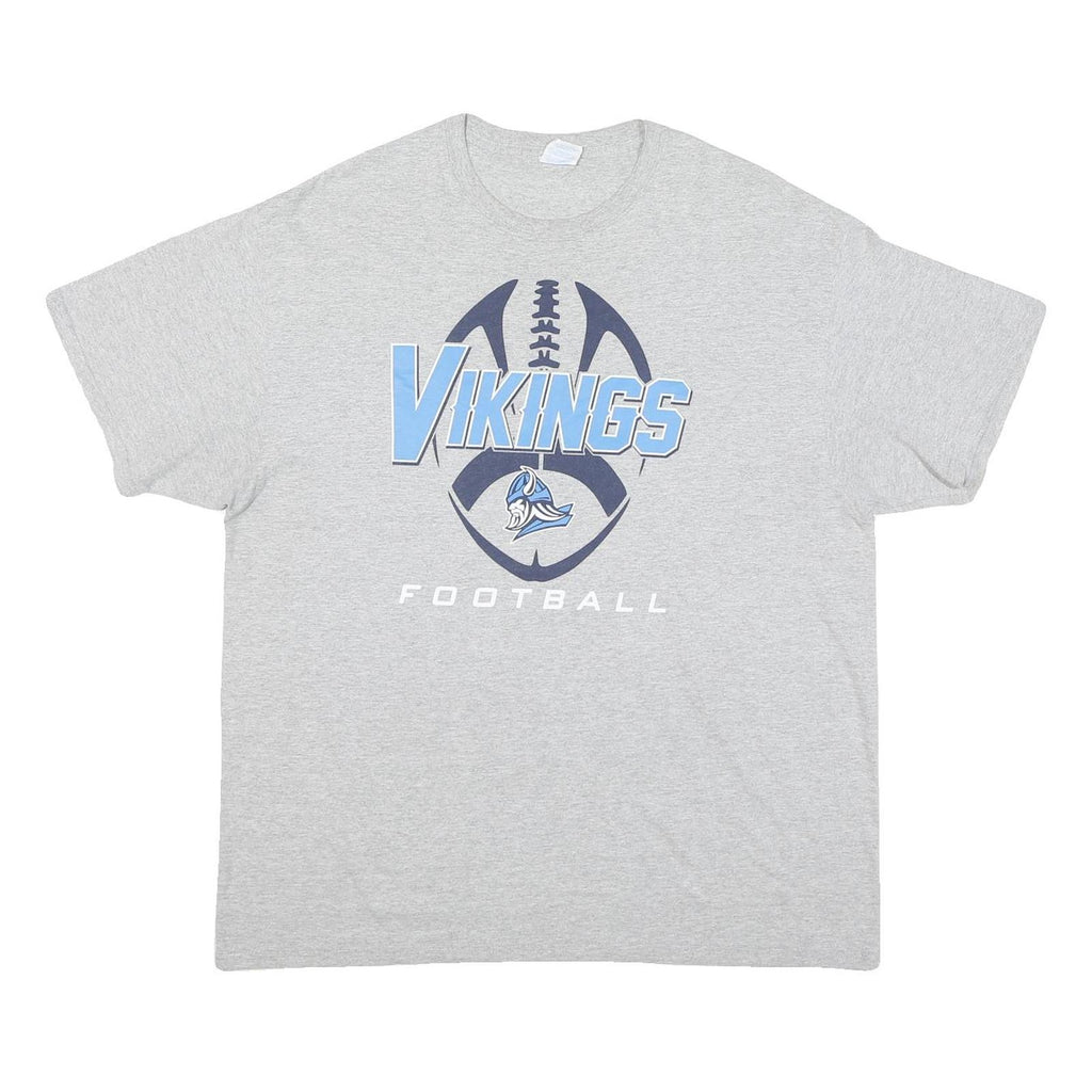 PORT & COMPANY Mens Grey Vikings Football Graphic T-Shirt XL Crew Neck Short