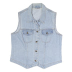 Womens Blue Denim Cotton Sleeveless Button Jacket Vest M Casual Classic