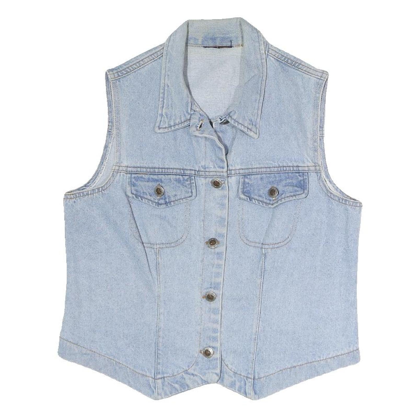 Womens Blue Denim Cotton Sleeveless Button Jacket Vest M Casual Classic