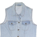 Womens Blue Denim Cotton Sleeveless Button Jacket Vest M Casual Classic