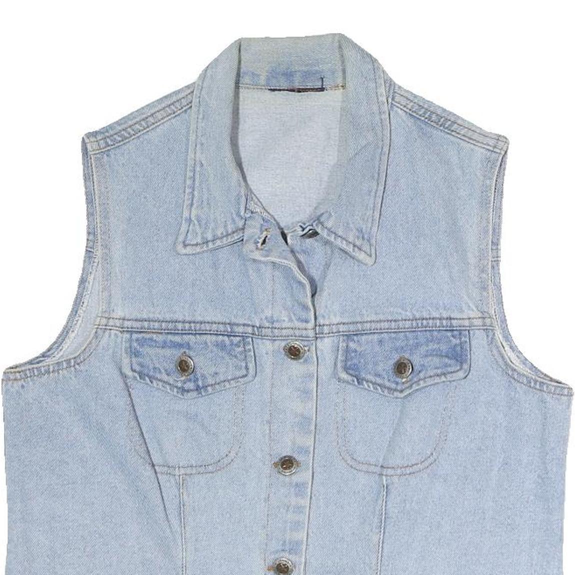 Womens Blue Denim Cotton Sleeveless Button Jacket Vest M Casual Classic