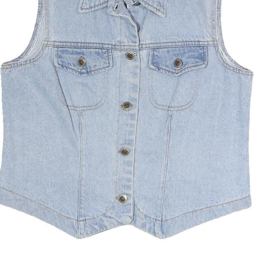 Womens Blue Denim Cotton Sleeveless Button Jacket Vest M Casual Classic