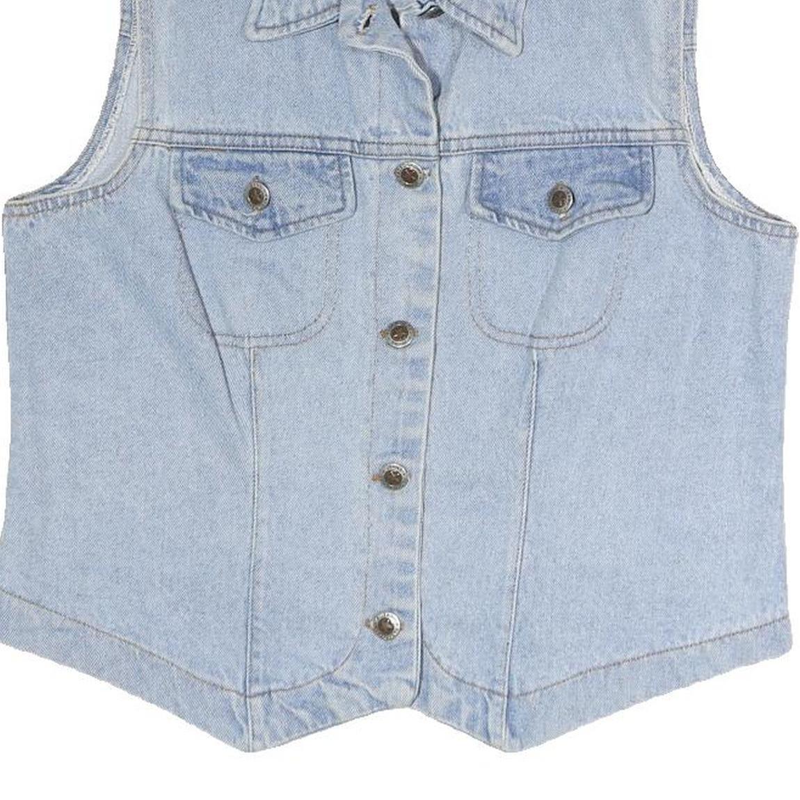 Womens Blue Denim Cotton Sleeveless Button Jacket Vest M Casual Classic