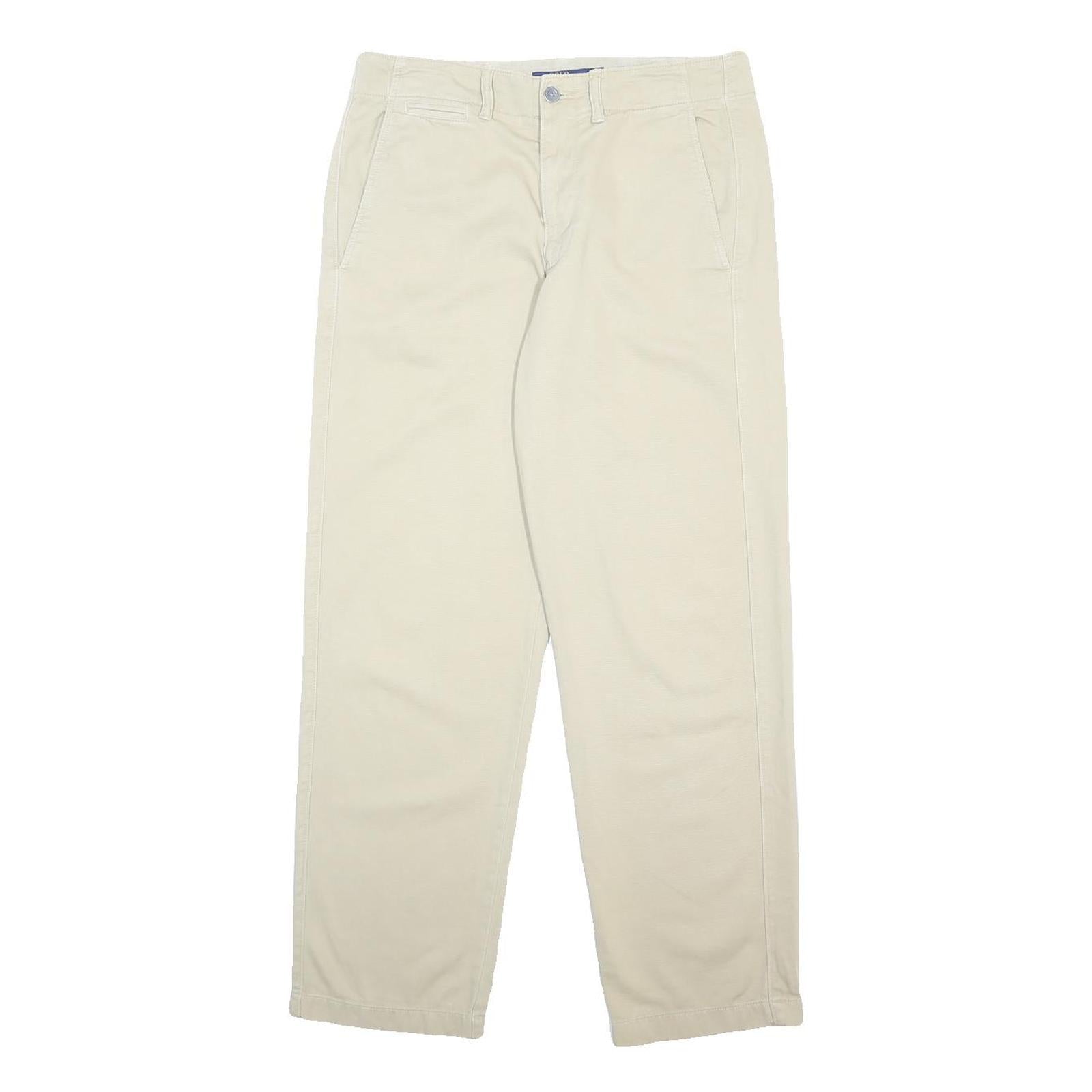 POLO RALPH LAUREN Womens Cotton Blend Beige Relaxed Straight Trousers W32 L31