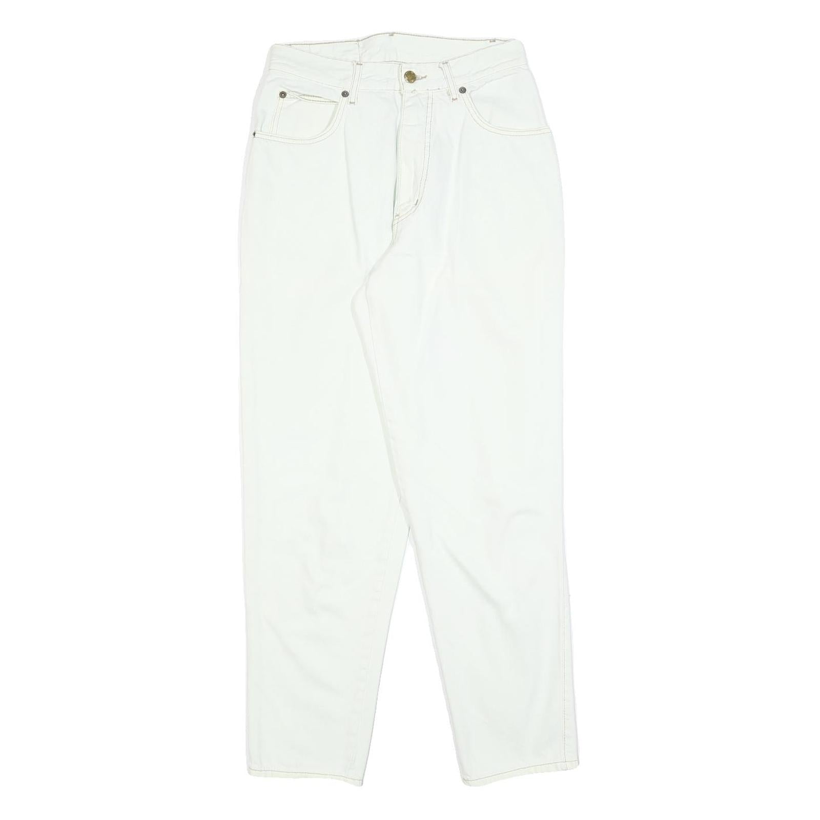 BASIC Womens Regular Fit White Cotton Blend Denim Jeans W26 L28 Classic Zip