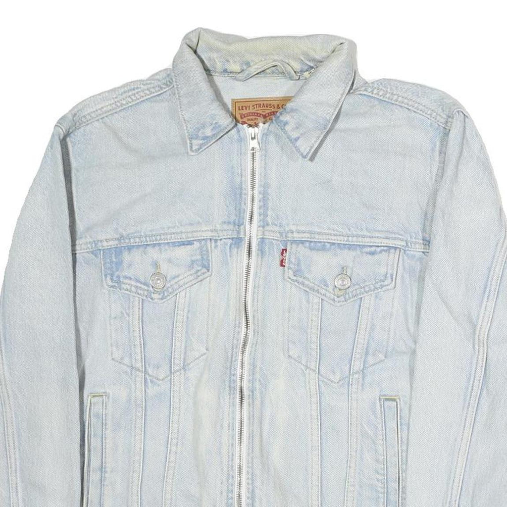 LEVI'S Mens Blue Denim Jacket S Cotton Zip Plain Lightweight Casual