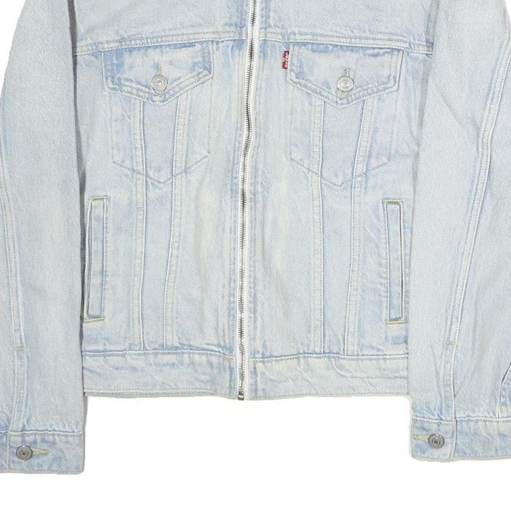 LEVI'S Mens Blue Denim Jacket S Cotton Zip Plain Lightweight Casual