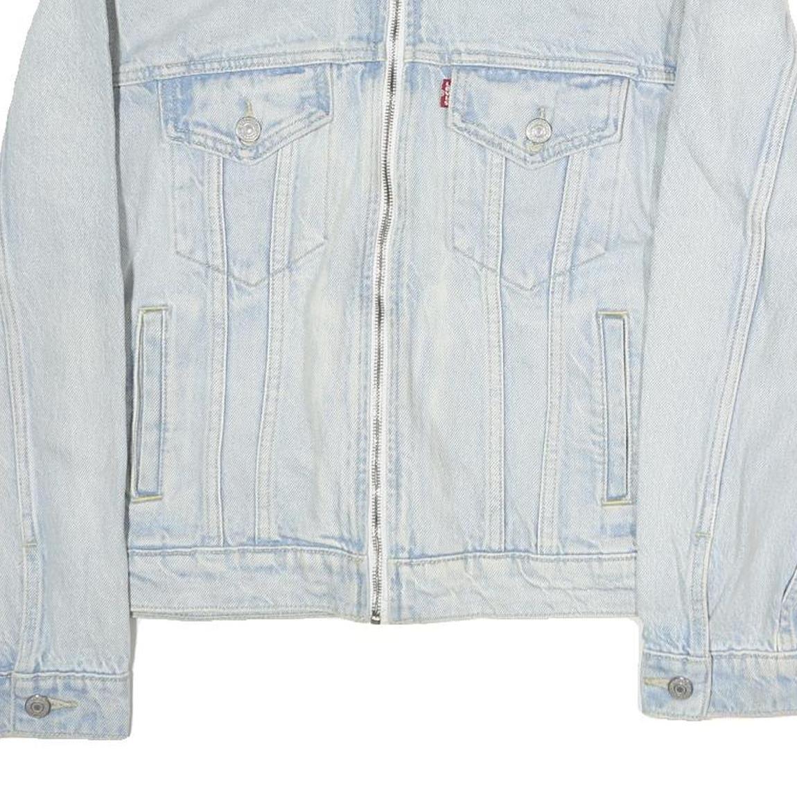 LEVI'S Mens Blue Denim Jacket S Cotton Zip Plain Lightweight Casual