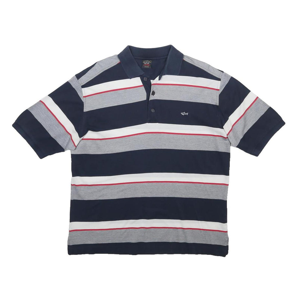 PAUL & SHARK Mens Navy Blue & Grey Striped Short Sleeve Polo Shirt S Cotton