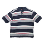 PAUL & SHARK Mens Navy Blue & Grey Striped Short Sleeve Polo Shirt S Cotton