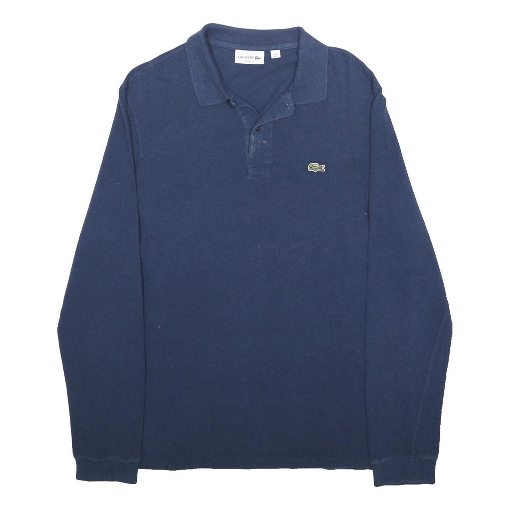 LACOSTE Mens Blue Long Sleeve Plain XL Classic Cotton Polo Shirt