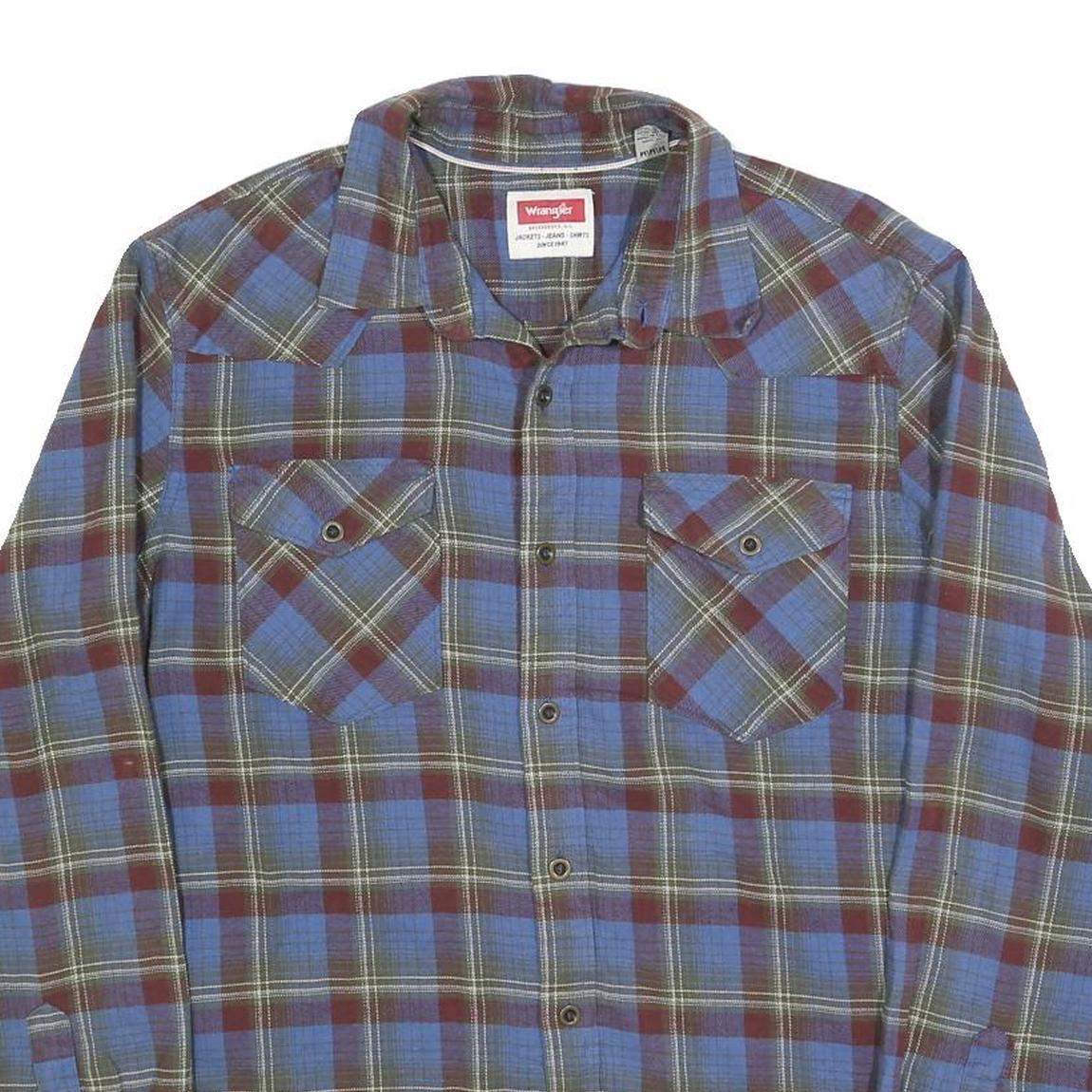 WRANGLER Mens Blue & Maroon Checked Shirt M Cotton Blend Casual Classic Buttoned