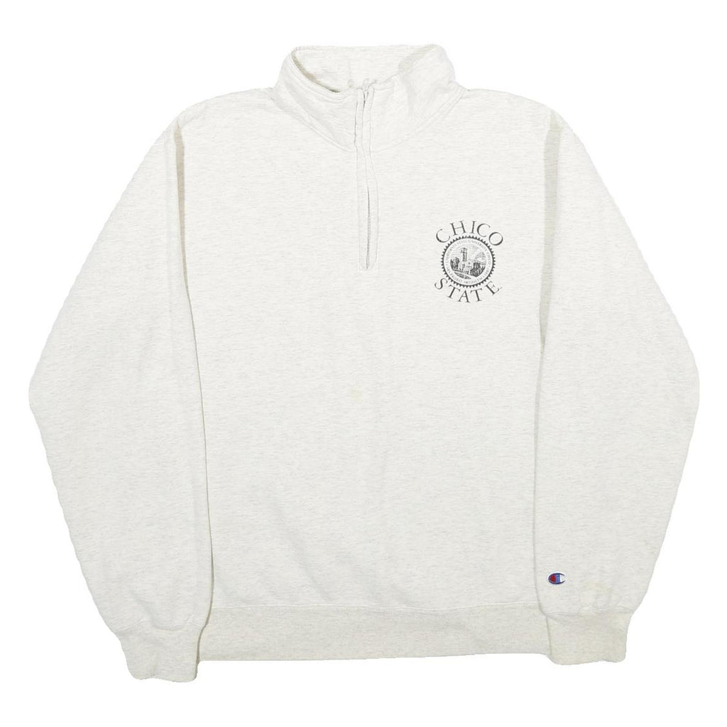 CHAMPION Mens Cream Chico State Half Zip M Cotton Blend Pullover Sweatshirt