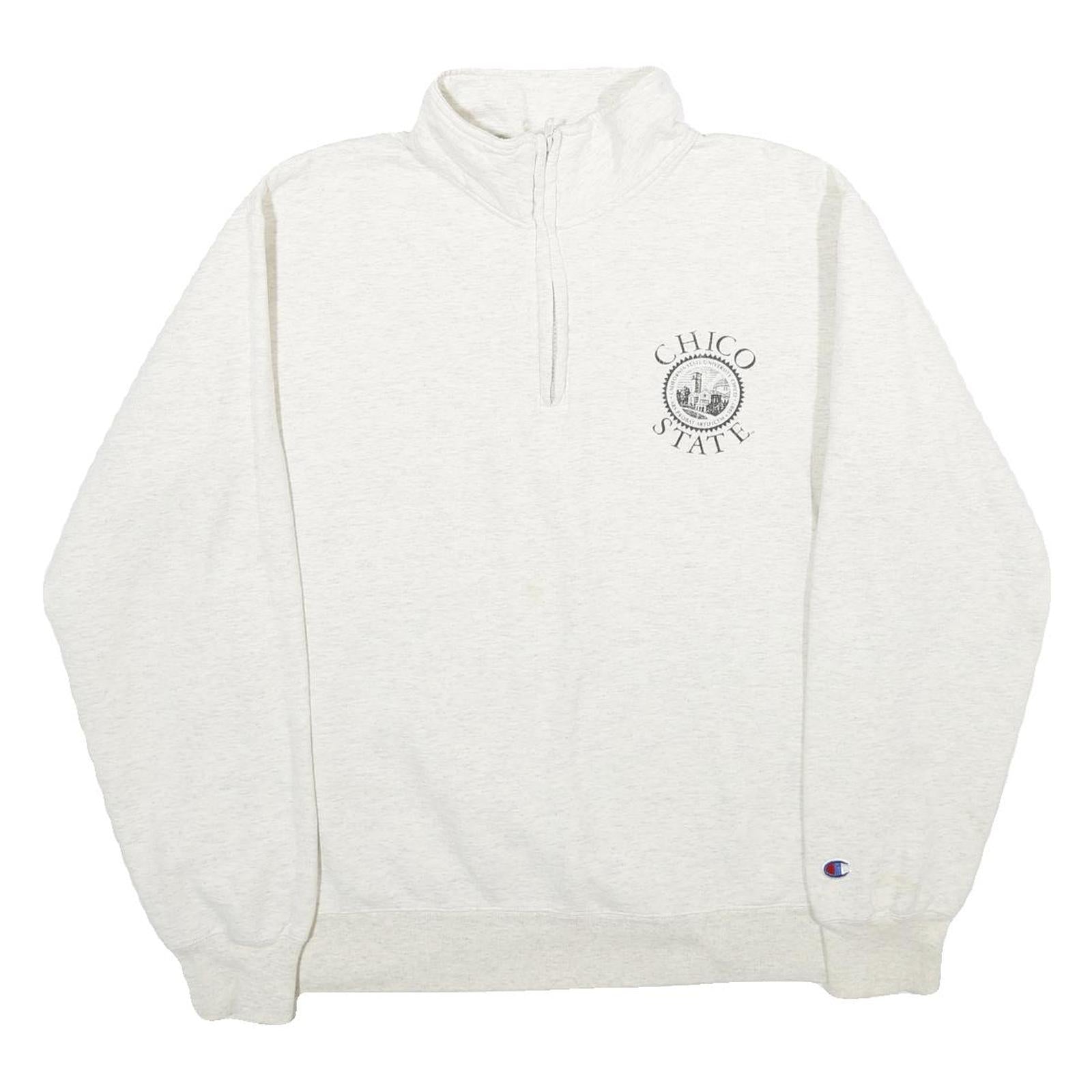 CHAMPION Mens Cream Chico State Half Zip M Cotton Blend Pullover Sweatshirt