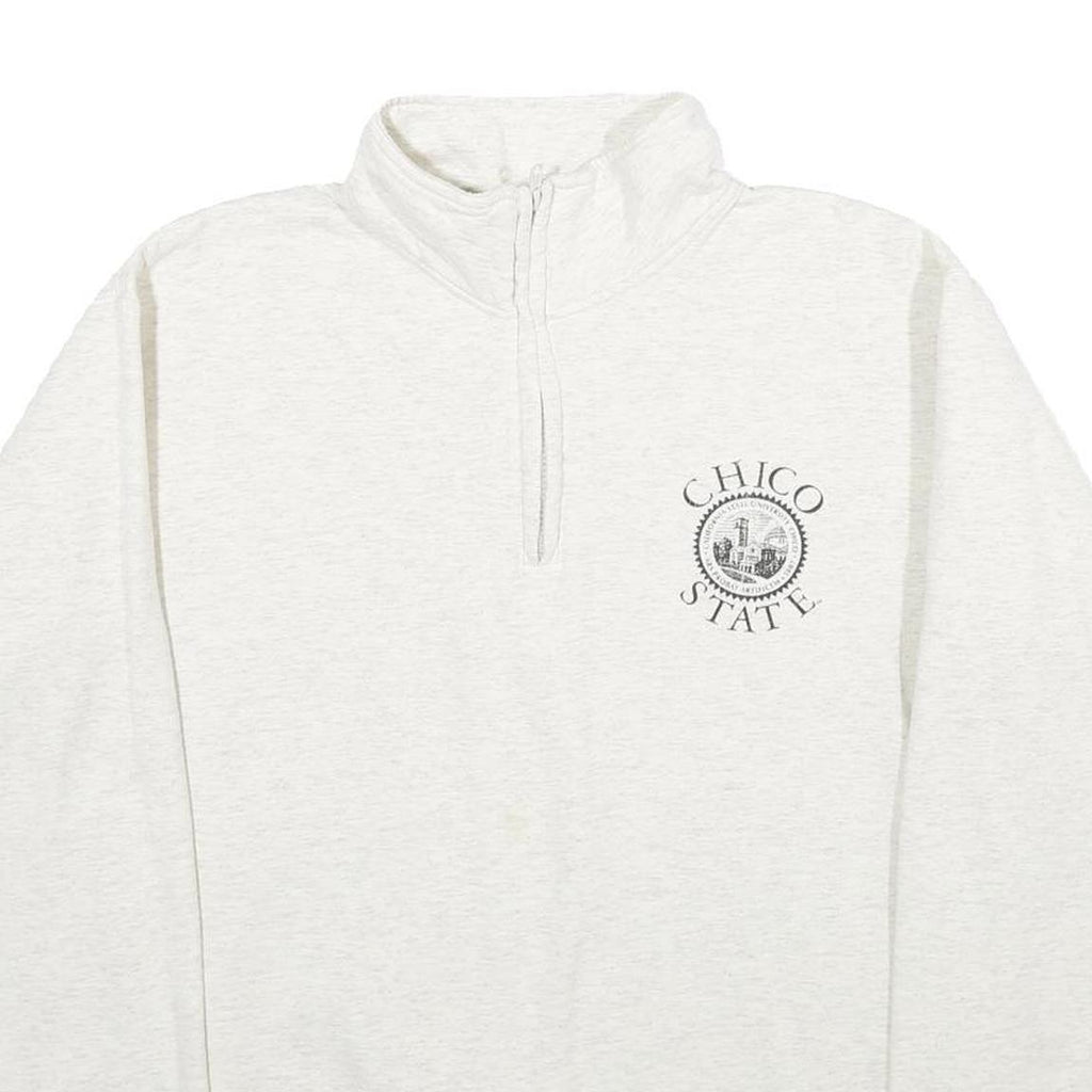 CHAMPION Mens Cream Chico State Half Zip M Cotton Blend Pullover Sweatshirt