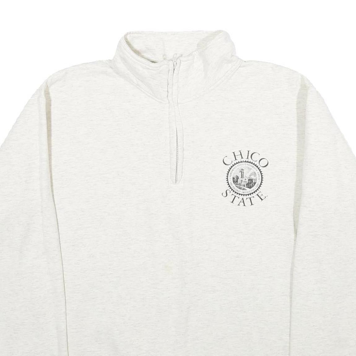 CHAMPION Mens Cream Chico State Half Zip M Cotton Blend Pullover Sweatshirt