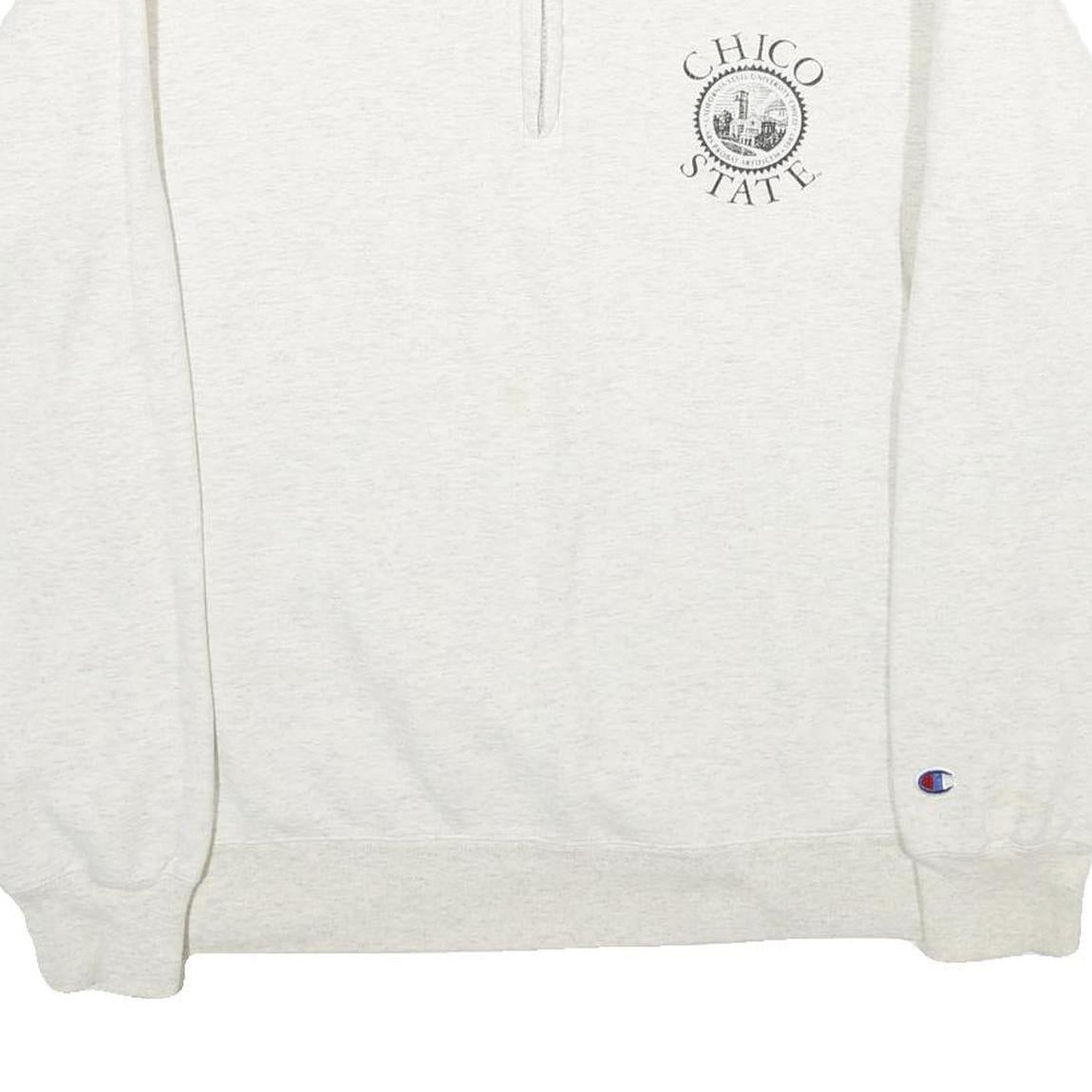 CHAMPION Mens Cream Chico State Half Zip M Cotton Blend Pullover Sweatshirt