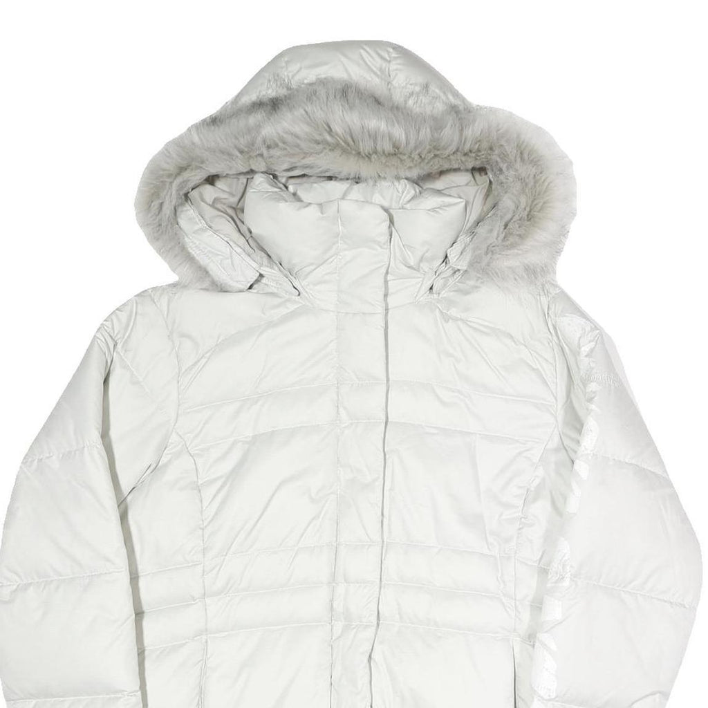 COLUMBIA Womens White Puffer Jacket L Polyester Blend Hooded Zip Outdoor