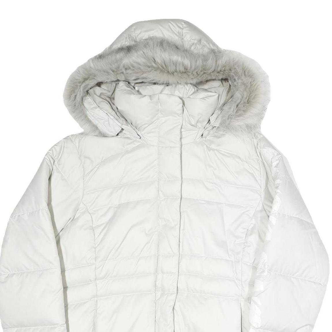 COLUMBIA Womens White Puffer Jacket L Polyester Blend Hooded Zip Outdoor
