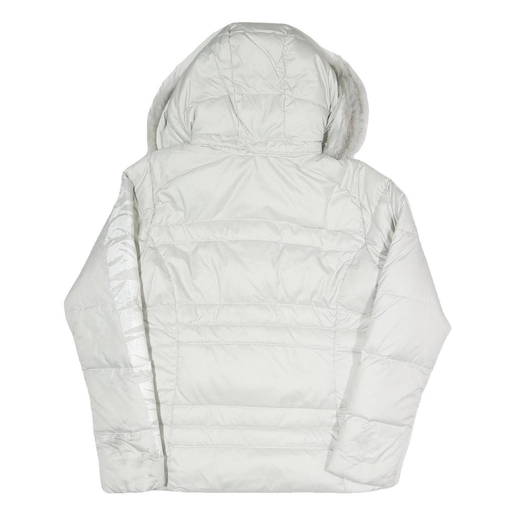 COLUMBIA Womens White Puffer Jacket L Polyester Blend Hooded Zip Outdoor