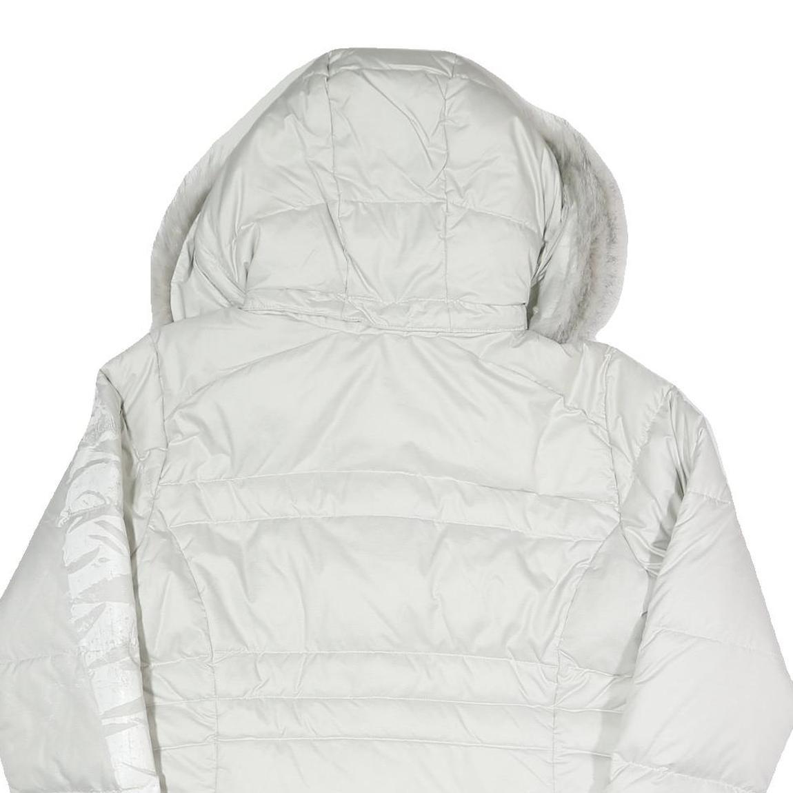 COLUMBIA Womens White Puffer Jacket L Polyester Blend Hooded Zip Outdoor
