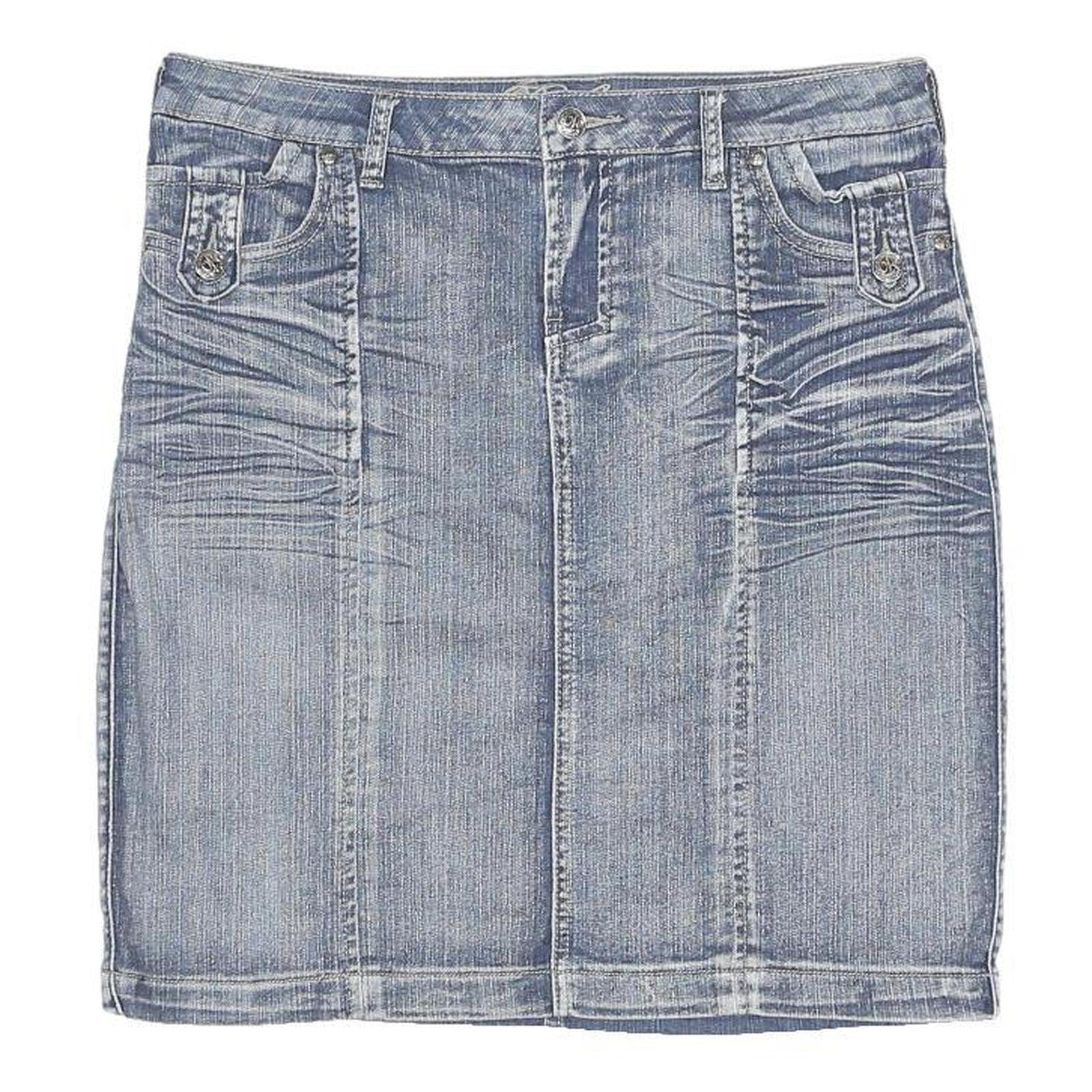 PASHU Womens Blue Denim Mini Skirt Cotton Blend M Button Closure Casual Fashion