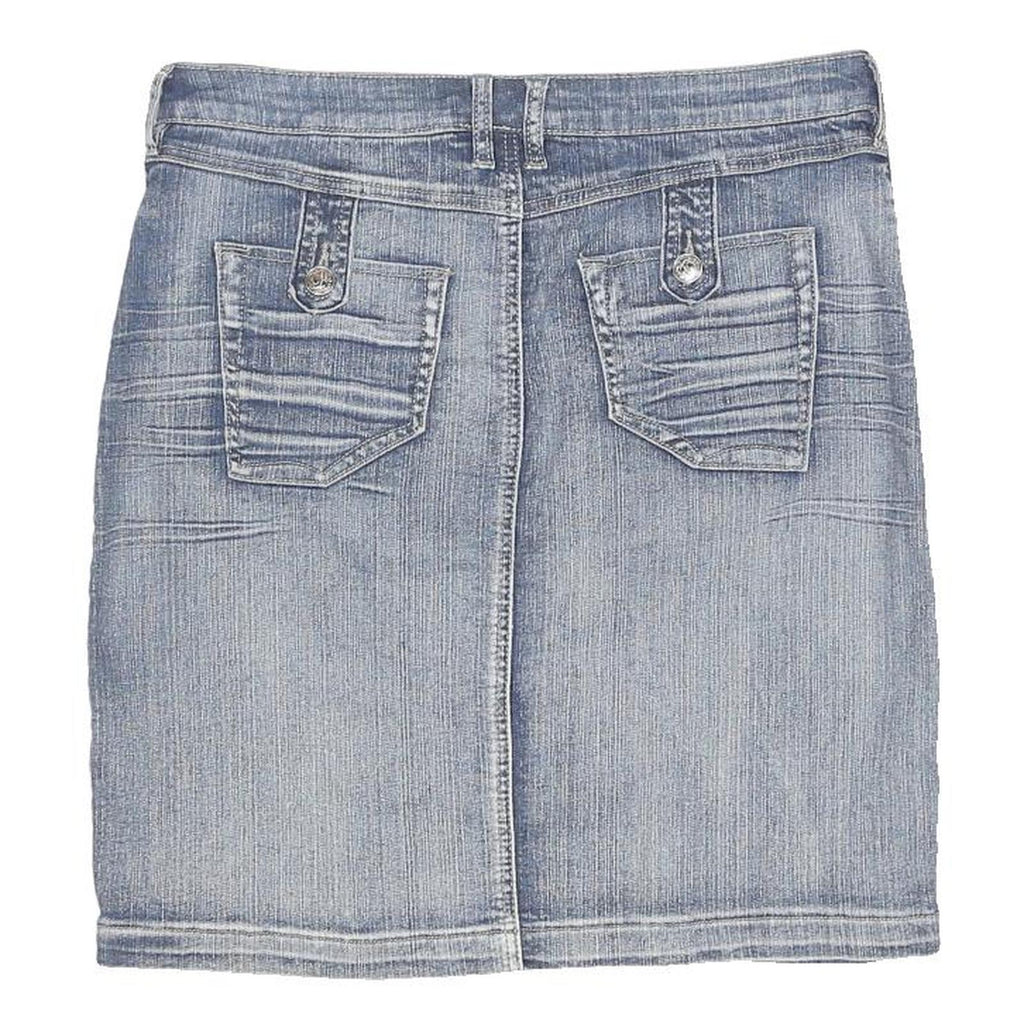 PASHU Womens Blue Denim Mini Skirt Cotton Blend M Button Closure Casual Fashion