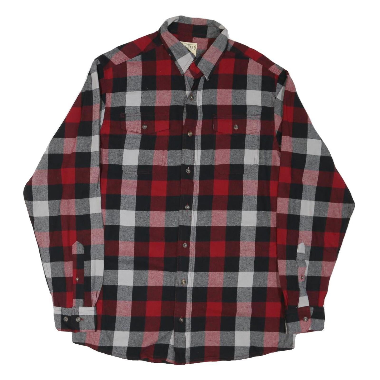 RED HEAD Mens Red & Black Check Cotton Blend Shirt L Long Sleeve Casual
